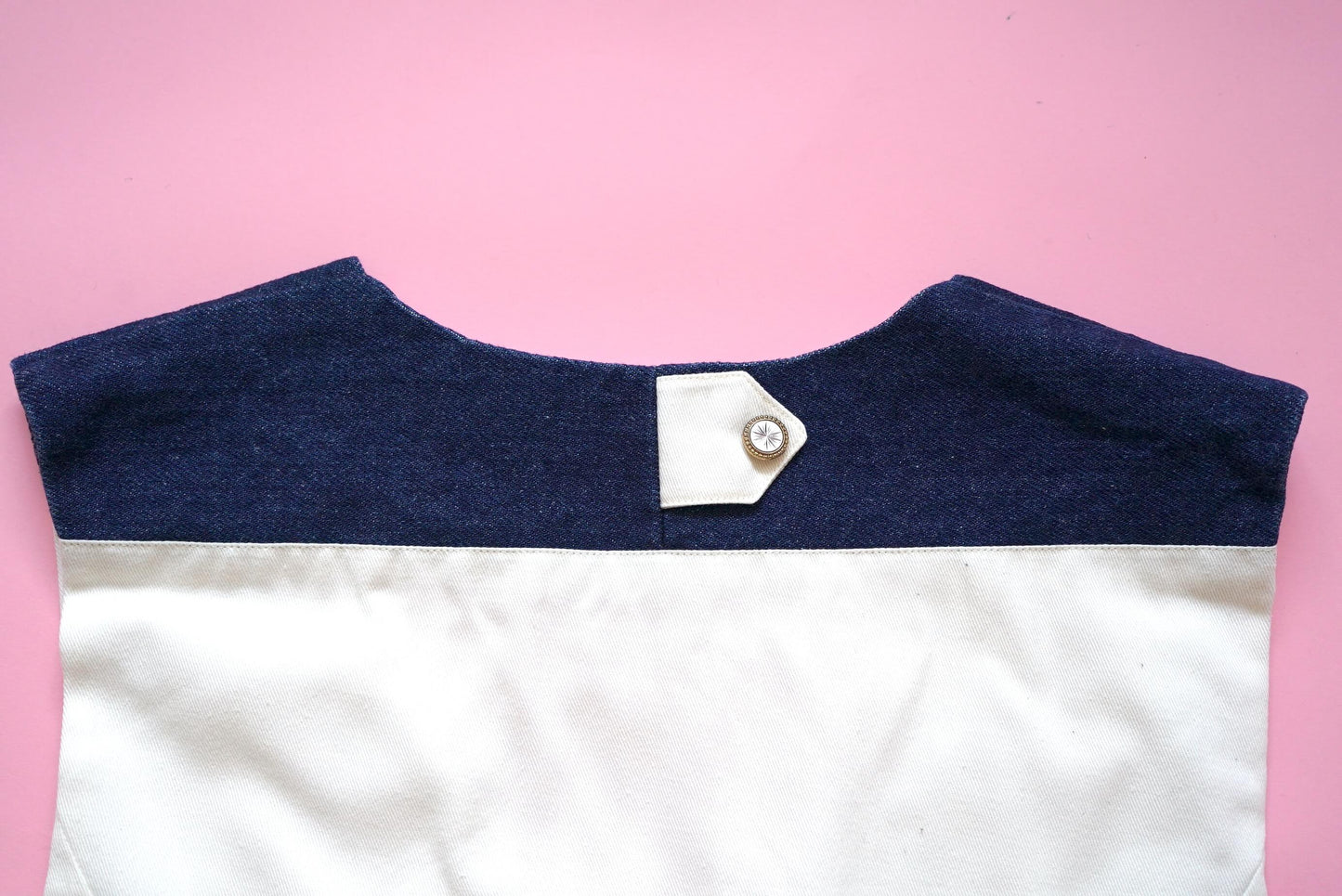 Vintage White Waistcoat With Denim Detail Custom Made Size M-L