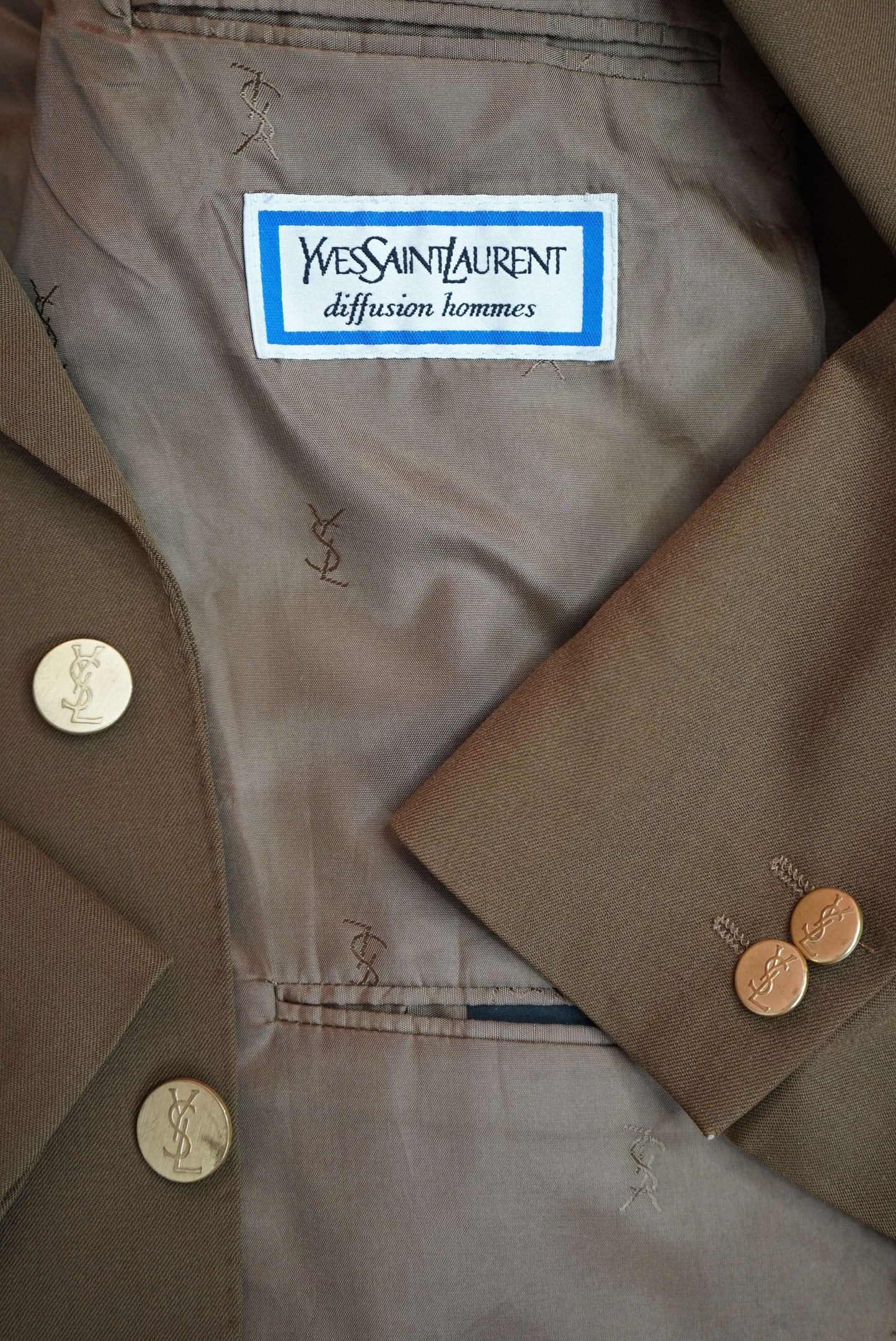 Vintage YSL Brown Wool Blazer Golden Buttons Size XL