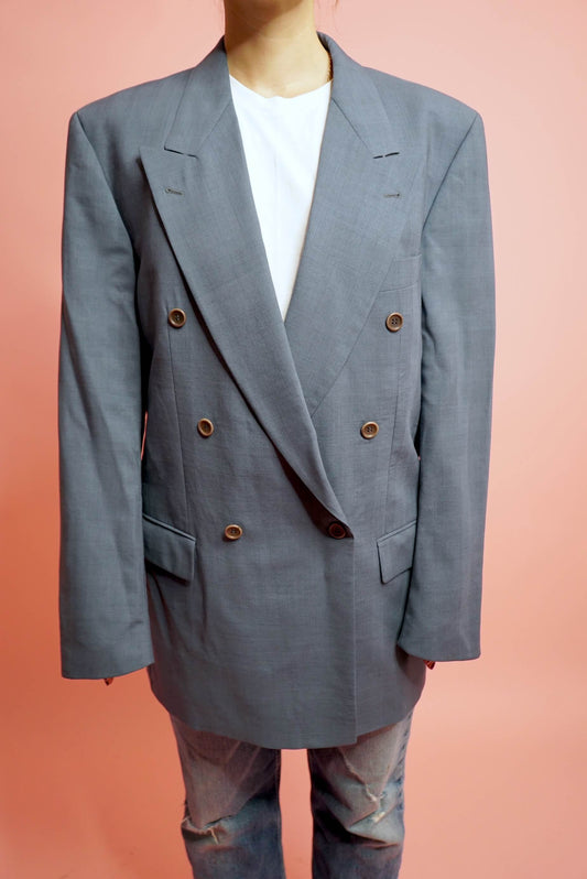 Vintage Hugo Boss Double-Breasted Muted Light Blue Blazer Size XL