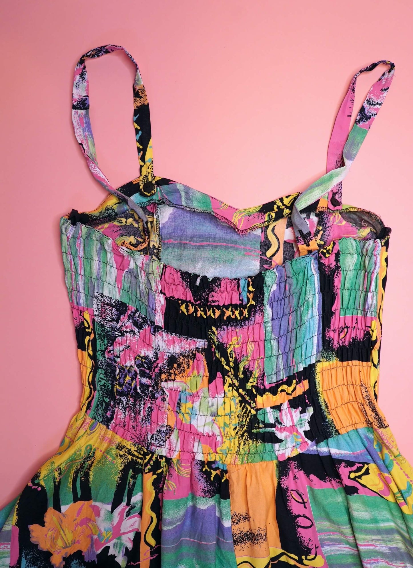 Neon Print 90s Tropical Summer Dress Size 12-14