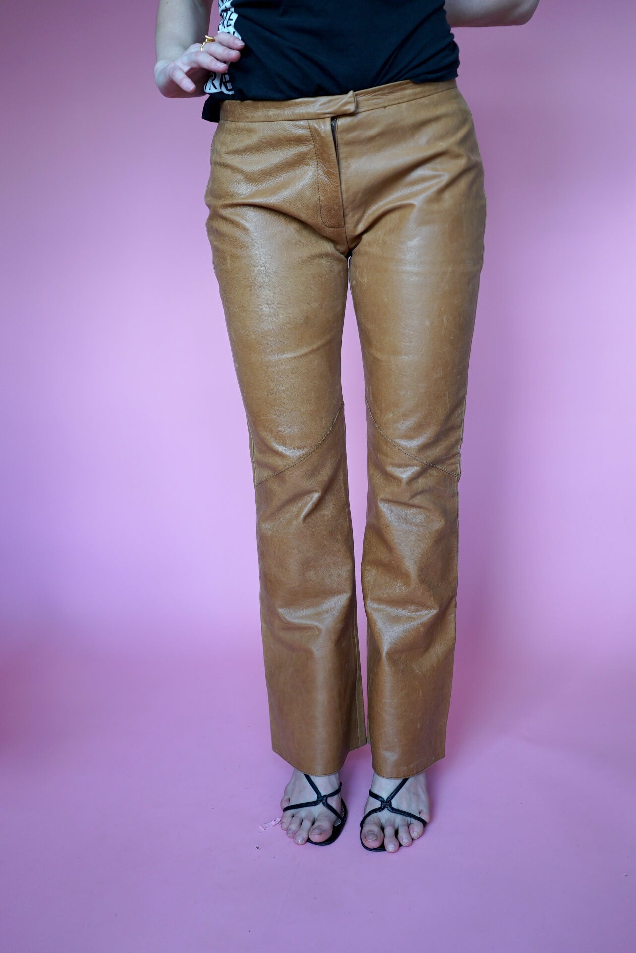 Vintage Soft Tan Leather Flared Trousers Size 10