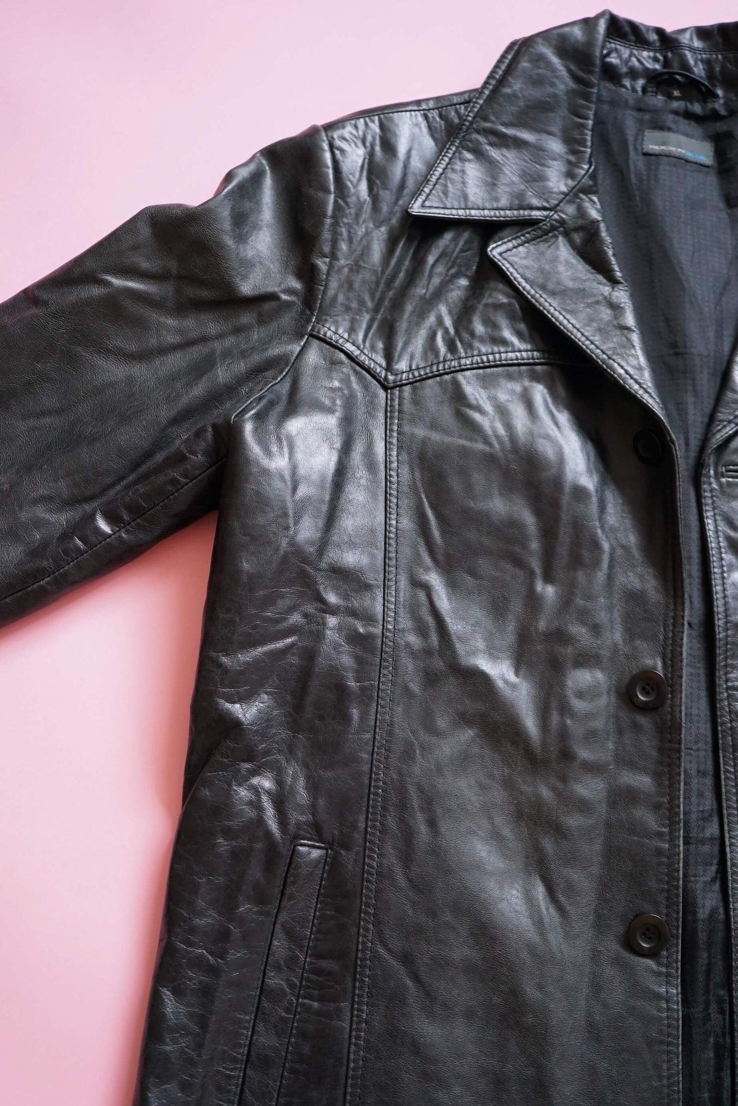 Rock'n'Blue Black Oversized Unisex Leather Jacket Coat Size XXL