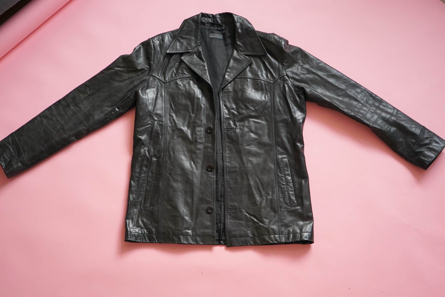 Rock'n'Blue Black Oversized Unisex Leather Jacket Coat Size XXL
