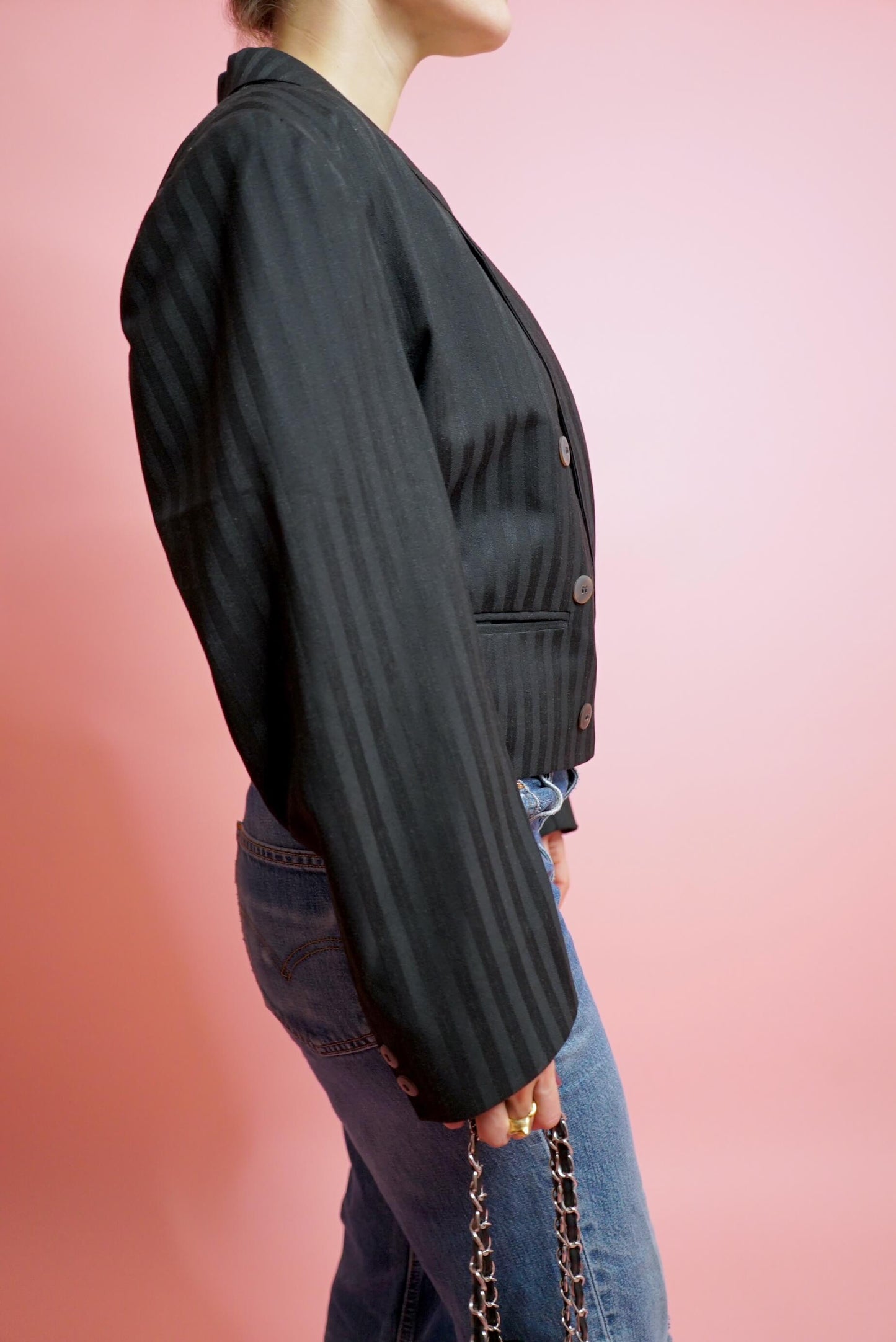 Vintage Women's Black Double Breasted Cropped Blazer Size XL-XXL