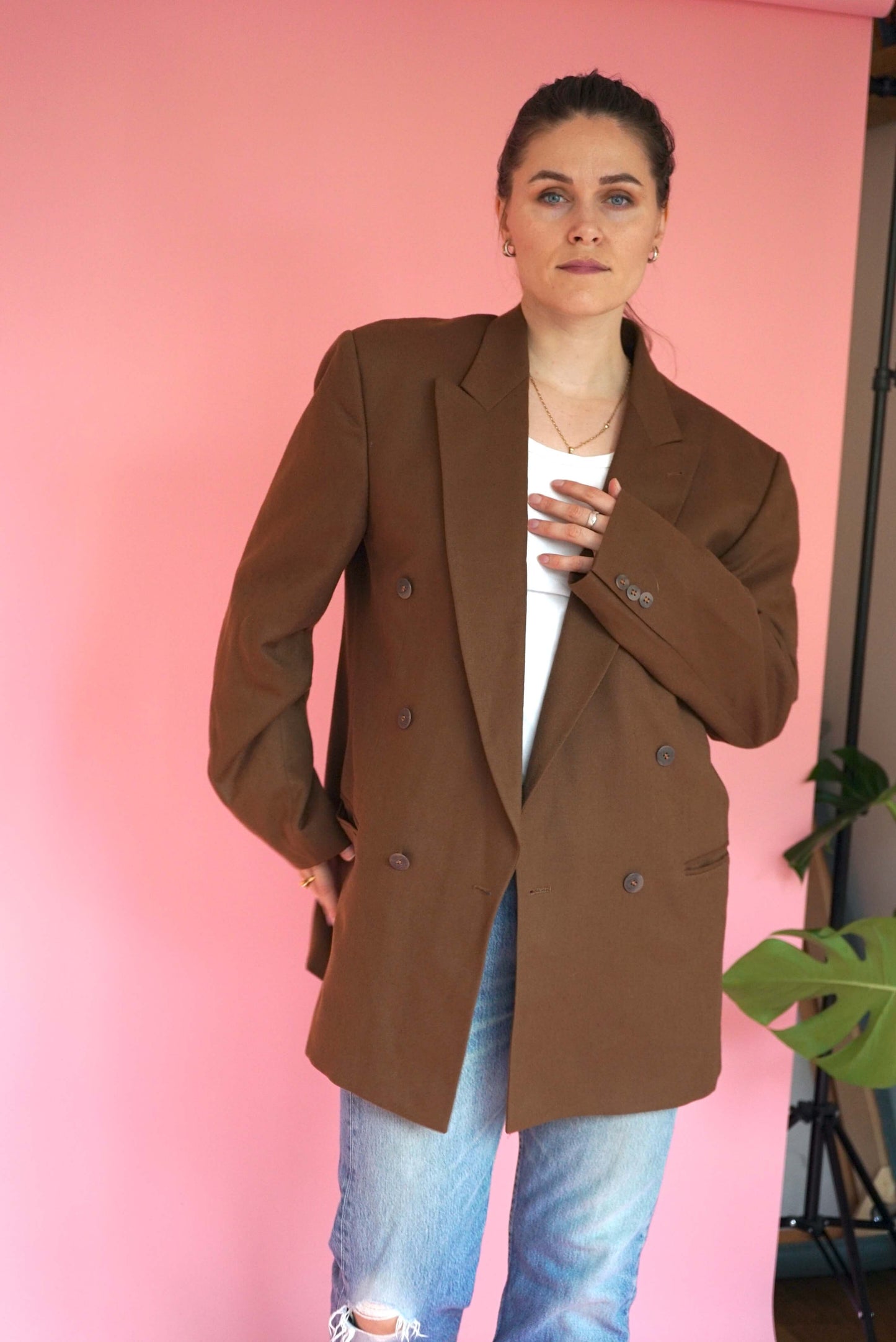 Vintage Brown Woolen Double-Breasted Blazer Size XL-XXL