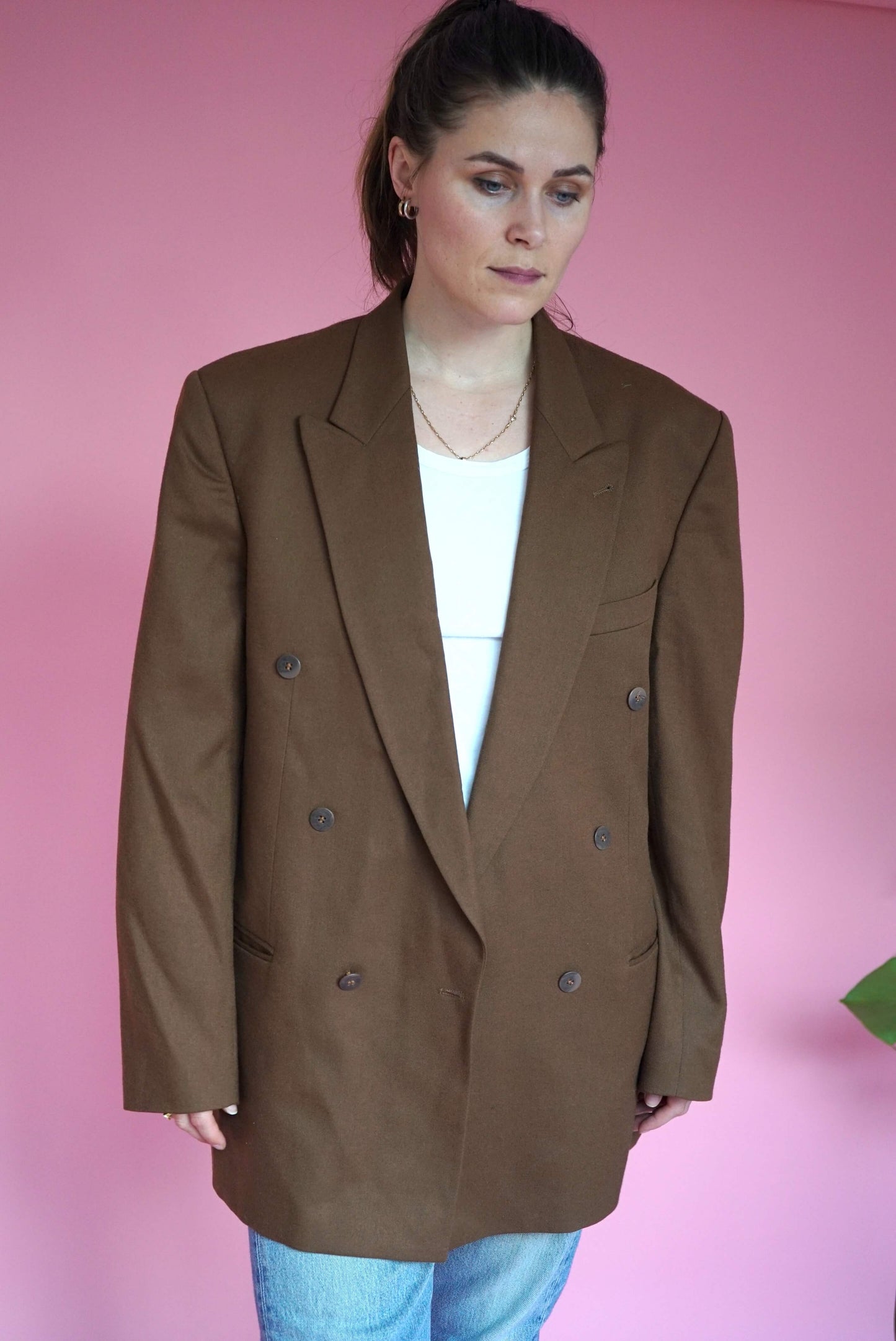 Vintage Brown Woolen Double-Breasted Blazer Size XL-XXL