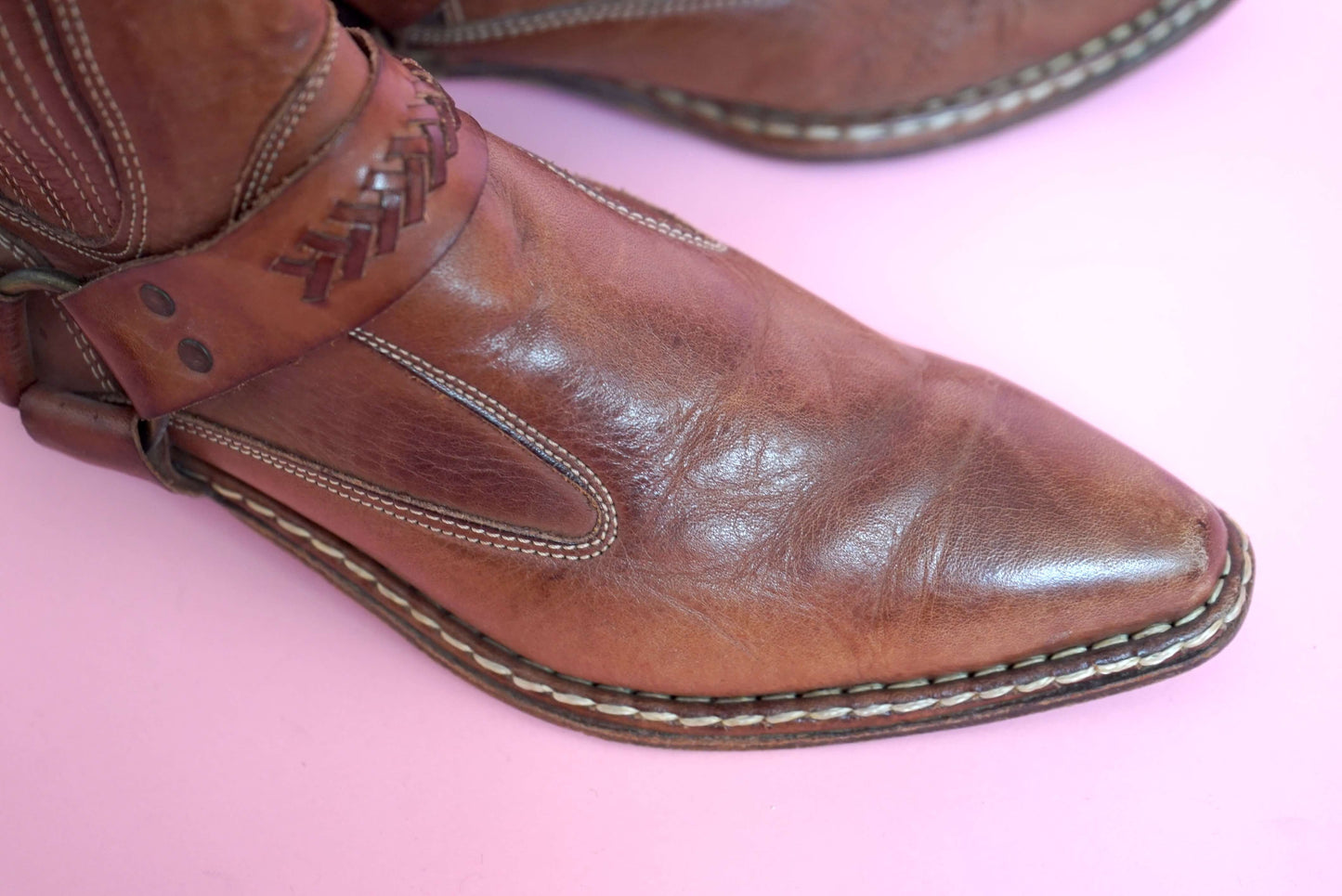 Vintage Brown Leather Cowboy Ankle Boots UK Size 4.5-5/ EU 37.5-38