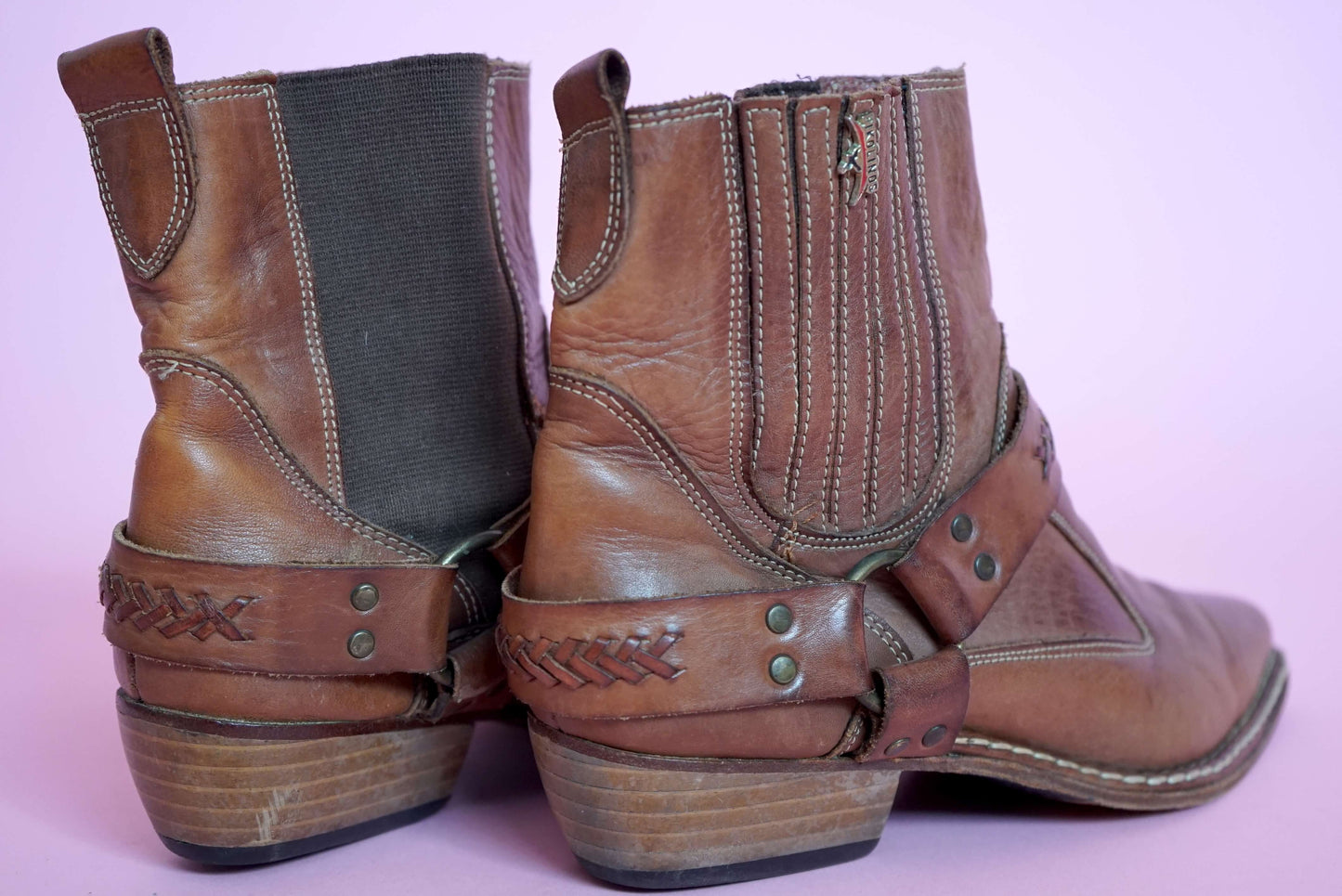 Vintage Brown Leather Cowboy Ankle Boots UK Size 4.5-5/ EU 37.5-38