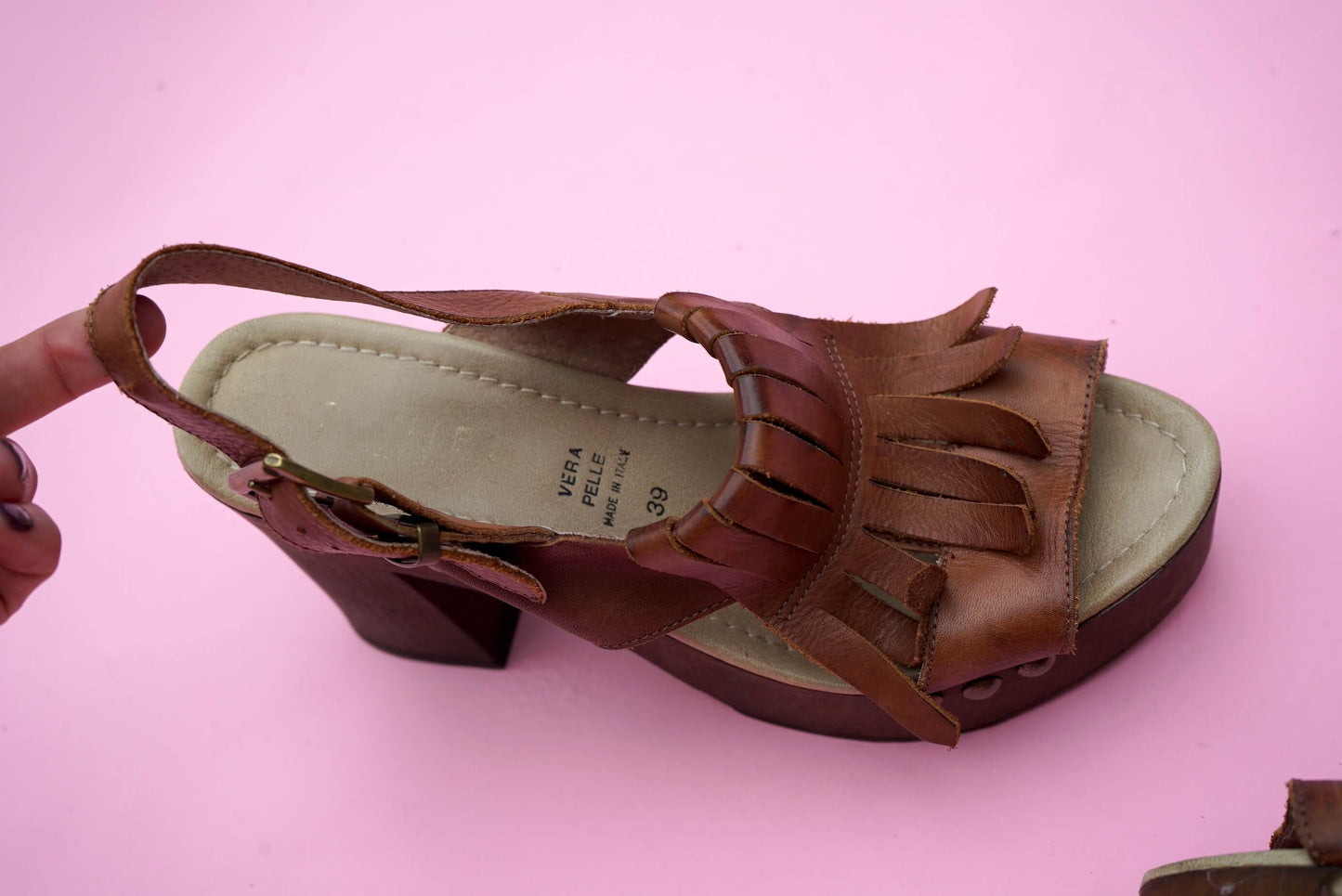 Vintage Brown Leather Boho Platform Sandals Size 6